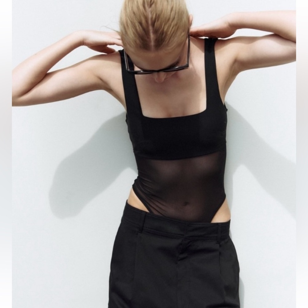 Zara black bodysuit with mesh.